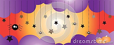 Halloween vector banner - pumpkins, scary spider and stars Vector Illustration