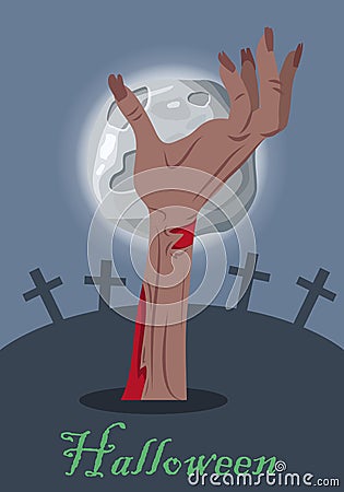 Halloween Vector Concept with Zombie Hand on Grave Vector Illustration