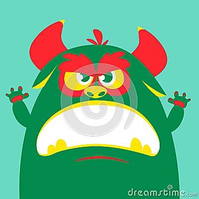 Halloween vector green and slimy monster with big teeth and mouth opened wide isolated Vector Illustration