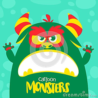 Halloween vector green and slimy monster with big teeth and mouth opened wide isolated Vector Illustration