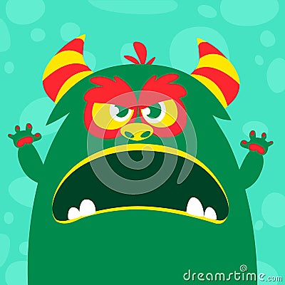 Halloween vector green and slimy monster with big teeth and mouth opened wide isolated Vector Illustration