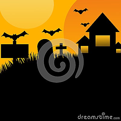 Halloween vector haunted castle ghost bat and grave Stock Photo