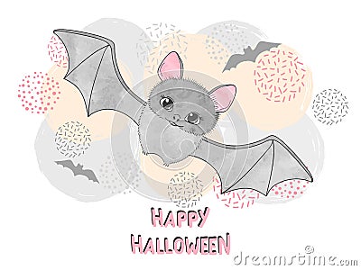 Halloween vector illustration for kids with cute bat. Vector Illustration