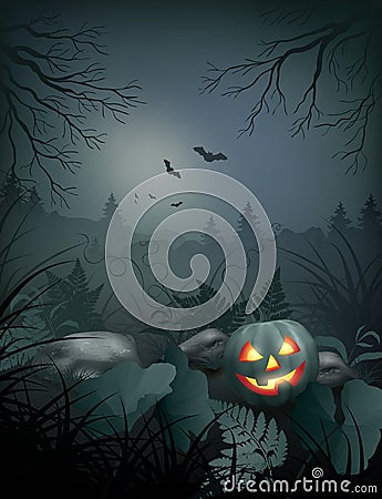 Halloween vector night scene Vector Illustration