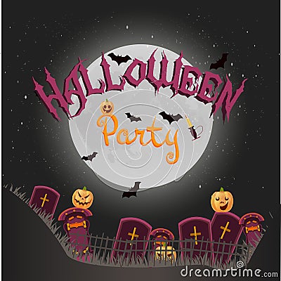 Halloween vector vertical background with crosses, night, pumpkins, candle and full moon. Flyer or invitation template for happy Vector Illustration