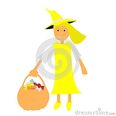 Halloween vector witch with a basket and yellow dress yellow hair Vector Illustration