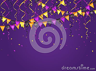 Halloween violet background with pennants and streamers Vector Illustration