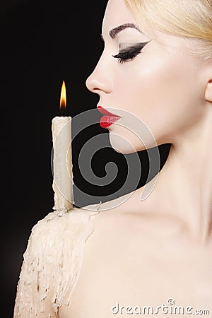 Halloween witch with candle Stock Photo