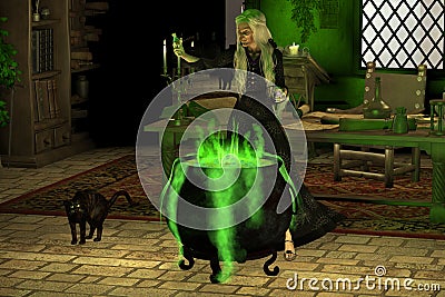 Halloween Witch Brew with Black Cat Stock Photo