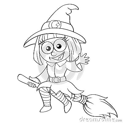 Halloween witch flying on broom Vector Illustration
