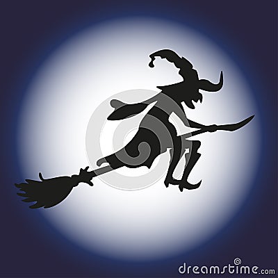 Halloween witch and moon. silhouette. Isolated. Ve Vector Illustration