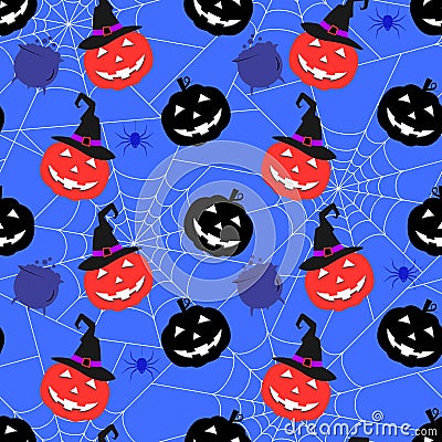 Halloween Witch Pumpkin Seamless Pattern Vector Illustration