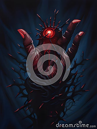 halloween zombie hand with bloody blood on the background of the moon Stock Photo