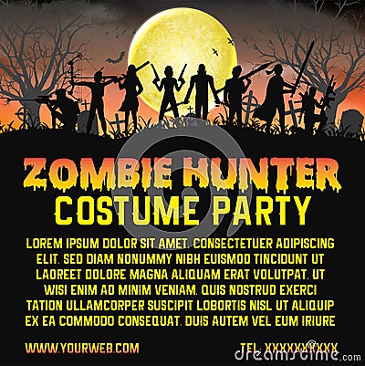 Halloween zombie hunter costume party promote poster Vector Illustration