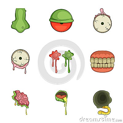 Halloween zombie sticker icons set, cartoon style Vector Illustration