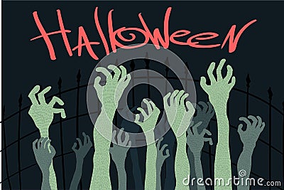 Halloween zombies hand in a graveyard Vector cartoon illustration Cartoon Illustration