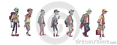 Halloween zombies set flat cartoon isolated on white background. Vector isolated illustration Vector Illustration