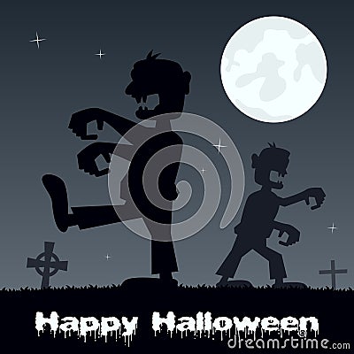 Halloween Zombies walking and Graveyard Vector Illustration