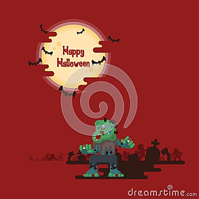 Halloween zombies walking under the moon Vector Illustration