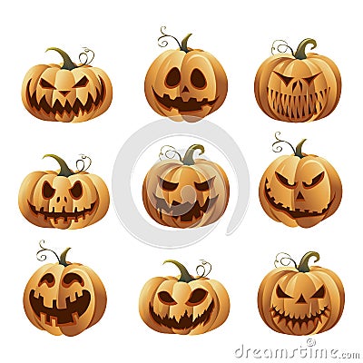 Halloweens pumpkins set Vector Illustration