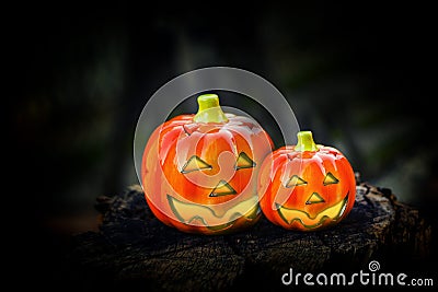 Hallowen pumpkins with shining eyes Stock Photo