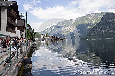 View of the city of Hallstatt and Lake Hallstattersee Editorial Stock Photo