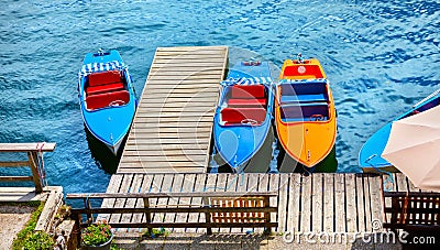 Hallstatt Austria. Lake Hallstattersee with calm blue water Stock Photo