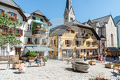 The town square of Hallstatt in summer Editorial Stock Photo