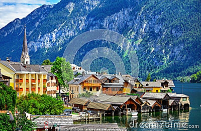 Hallstatt in mountains Alps Austria scenic landscape Stock Photo