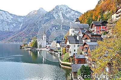 Hallstatt town in Autumn Stock Photo