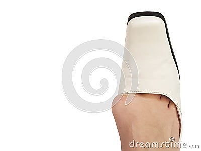 Hallux valgus deformation , legs, podiatric shoes anatomy isolated white, patient aching joints Stock Photo