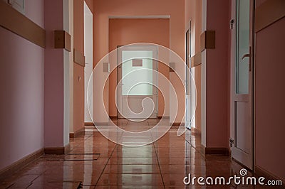 Hallway in a hospital at warm colors Stock Photo