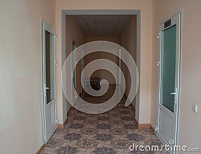 Hallway in a hospital at warm colors Stock Photo