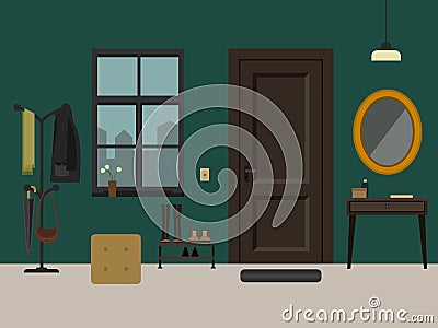 Hallway interior with furniture. Vector Illustration