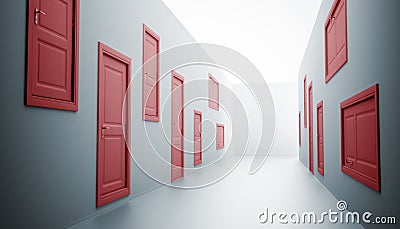 Hallway with many doors Stock Photo