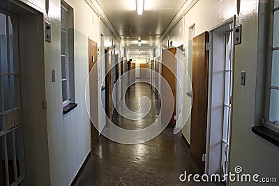 The hallway outside the cell occupied by Nelson Mandela in the former prison on Robben Island, near Cape Town, South Africa Stock Photo