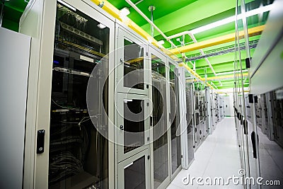 Hallway with a row of servers Stock Photo