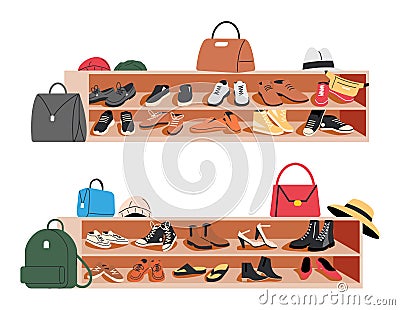 Hallway Seat Cabinet With Shoes Isolated. Stock Photo