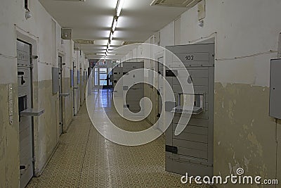 Hallway in Stasi prison, Berlin Stock Photo