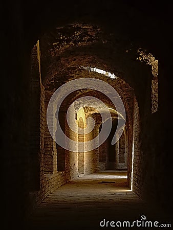 Hallway under a roman amphitheatre at Italica, Roman city in the province of Hispania Baetica Stock Photo