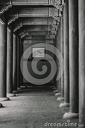 In the Hallways of Gyeongbokgung Palace, Seoul Stock Photo