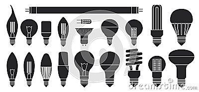 Halogen bulb black vector set icon. Illustration of isolated black icon halogen of light lamp. Isolated set electric and Vector Illustration