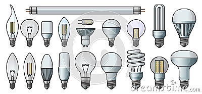 Halogen bulb color vector set icon. Illustration of isolated color icon halogen of light lamp. Isolated set electric and Vector Illustration