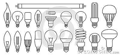 Halogen bulb line vector set icon. Illustration of isolated line icon halogen of light lamp. Isolated set electric and Vector Illustration