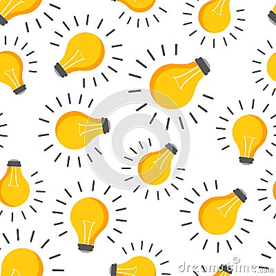 Halogen lightbulb seamless pattern background. Business flat Vector Illustration