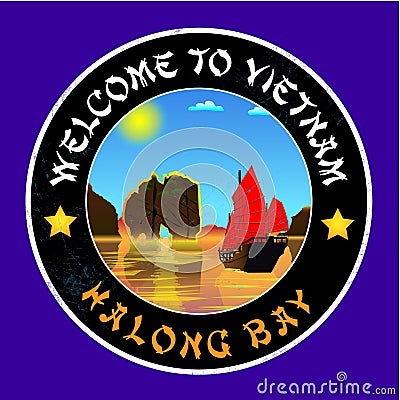 Halong Bay. A beautiful natural wonder in northern Vietnam near the Chinese border. Vector Illustration