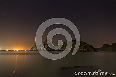 Halong Bay islands by night Stock Photo