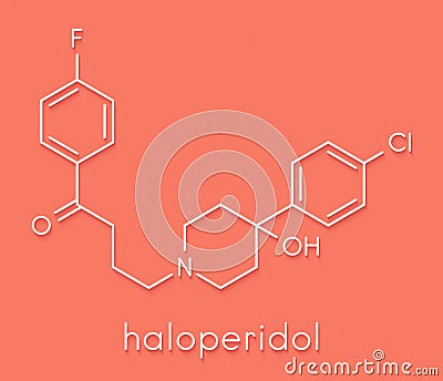 Haloperidol antipsychotic neuroleptic drug molecule. Skeletal formula. Stock Photo
