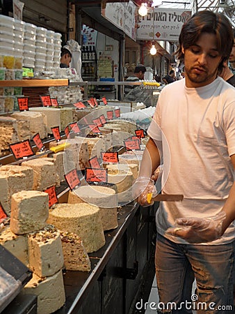 Halva seller in Mahane Yehuda market, Jerusalem Editorial Stock Photo