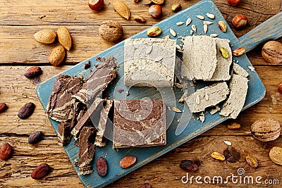 Halva sweet cocoa pistachio hazelnut Stock Photo